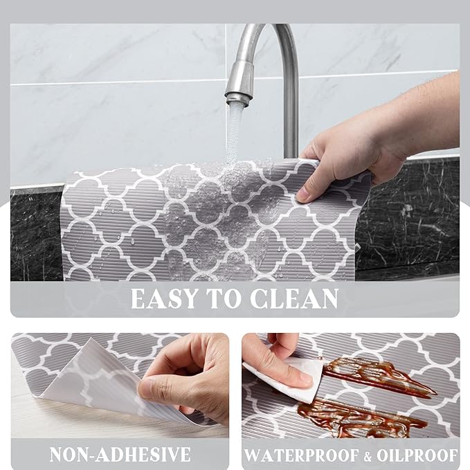 Glotoch Non Adhesive Shelf Liner for Kithchen Cabinets,Non Slip Drawer Liners for Dresser,Waterproof Cabinet Liners for Shelves/Cupboard/Fridge/Bathroom,Gray 12X60 Inch