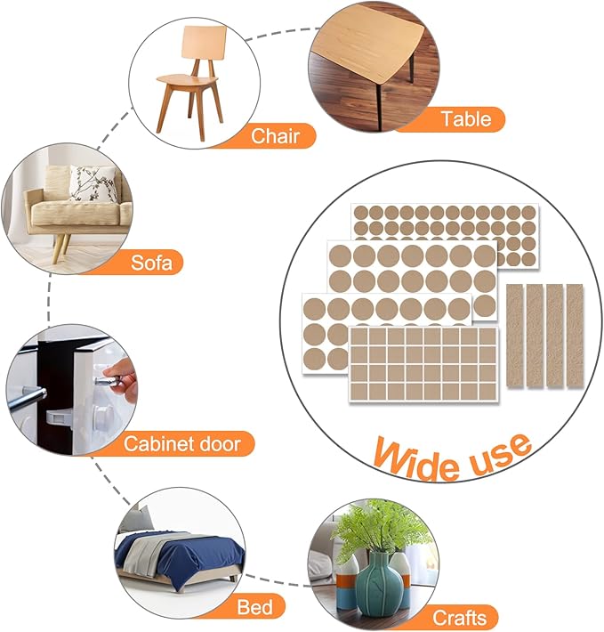 Felt Furniture Pads 400 Pieces, Furniture Pads for Hardwood Floors, Floor Protectors for Furniture Legs, Felt Pads for Furniture, Many Large Sizes Beige