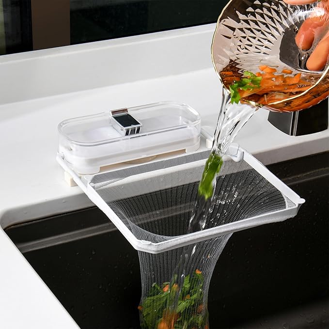 Kitchen Sink Drain Strainer Basket Holder - 50 Mesh Net Bags for Food Scraps, Kitchen Sink Food Catcher & Garbage Disposal Strainer (White)