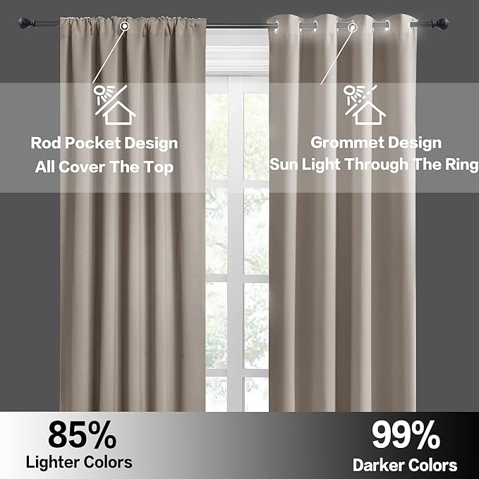 RYB HOME Small Curtains for Bathroom Windows, Blackout Blinds Shades for Bedroom Dorm Storage Cabinet Door Basement Farmhouse Decor, W 34 x L 36 inches, Sand, 2 Panels