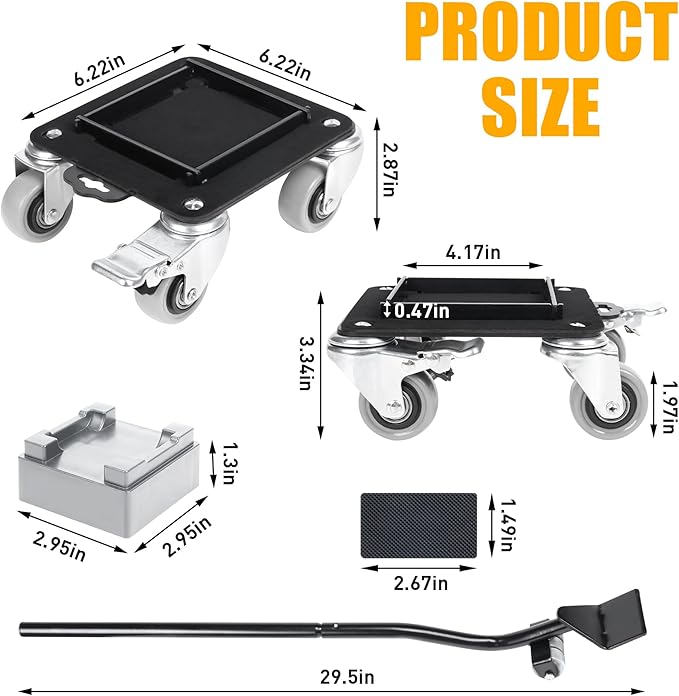 Furniture Movers with 4 Wheels,Heavy Duty Furniture Lift Mover Tool Set with 2000 lbs Load Capacity, Easy Sliders Dolly with Removable Side Guards&Brake, for Moving Appliance,Sofa etc