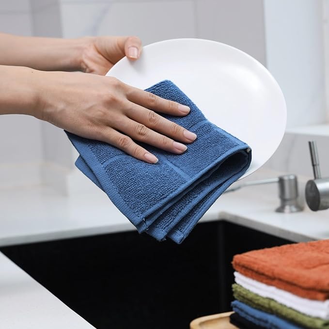 Glynniss Dishcloths Kitchen Highly Absorbent Dish Rags 100% Cotton Dish Cloths for Washing Dishes, Cleaning (Green White, 11x11)