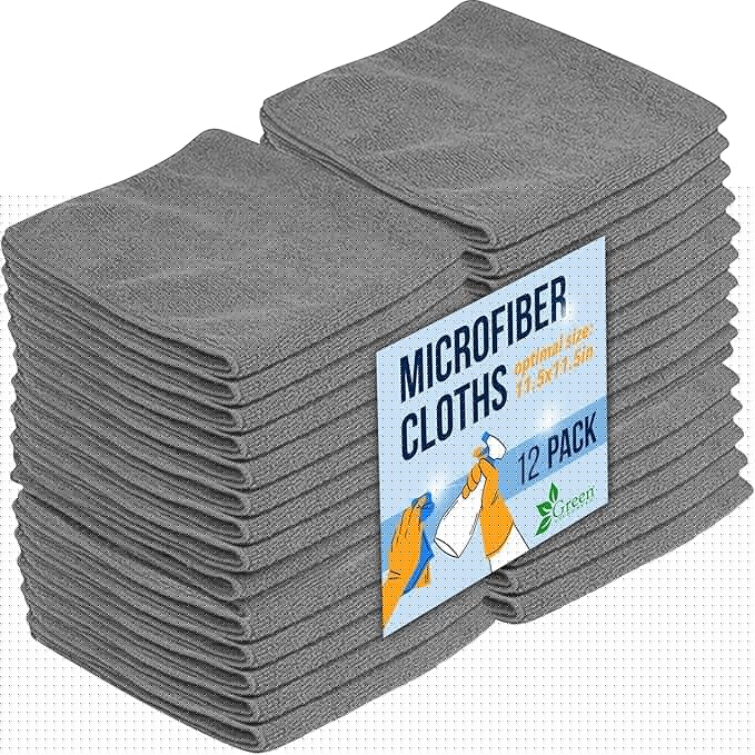 GREEN LIFESTYLE Chamois Cloth Microfiber Cleaning Cloth 12 Pack, Borderless Towels Cleaning, Car Microfiber Towel, Drying Car Wash Towels (11.5" x 11.5", Grey)