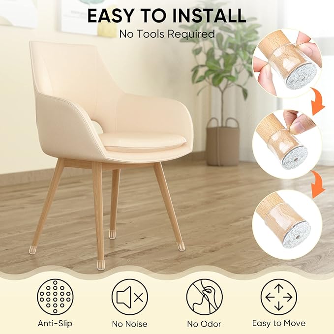 BALEINE 32 Pack Silicone Chair Leg Floor Protectors, Stool Leg Protectors Cap, Non-Slip Chair Leg Caps for Hardwood Floors (Clear & Small, 32 Pack)