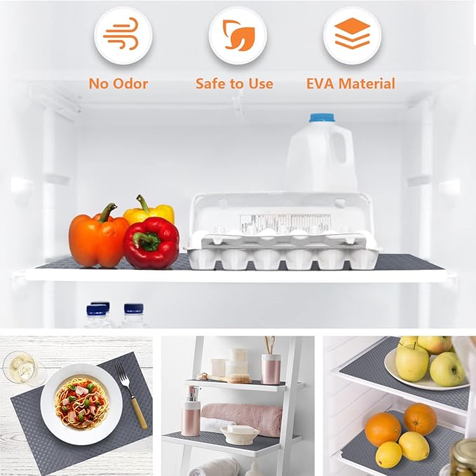 Shelf Liners for Kitchen Cabinets Refrigerator Liners Waterproof & Oil-Proof Kitchen Cupboard Liner Plastic Drawer Mats EVA Material Non Adhesive Fridge Liner for Shelves Gray 11.8 x 59 Inch