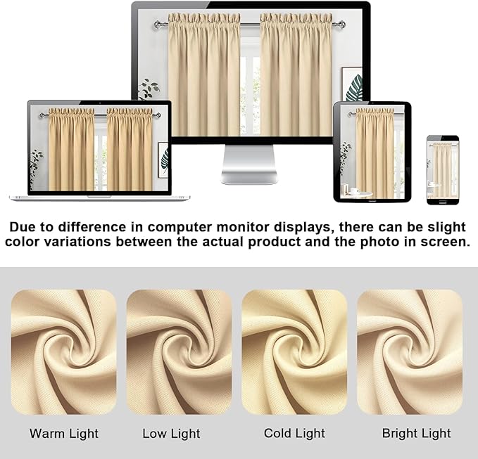 DWCN Blackout Curtains Room Darkening Thermal Insulated Bedroom Curtains Window Curtain Panels, 52 x 45 inches Long, Set of 2 Beige Rod Pocket Drapes