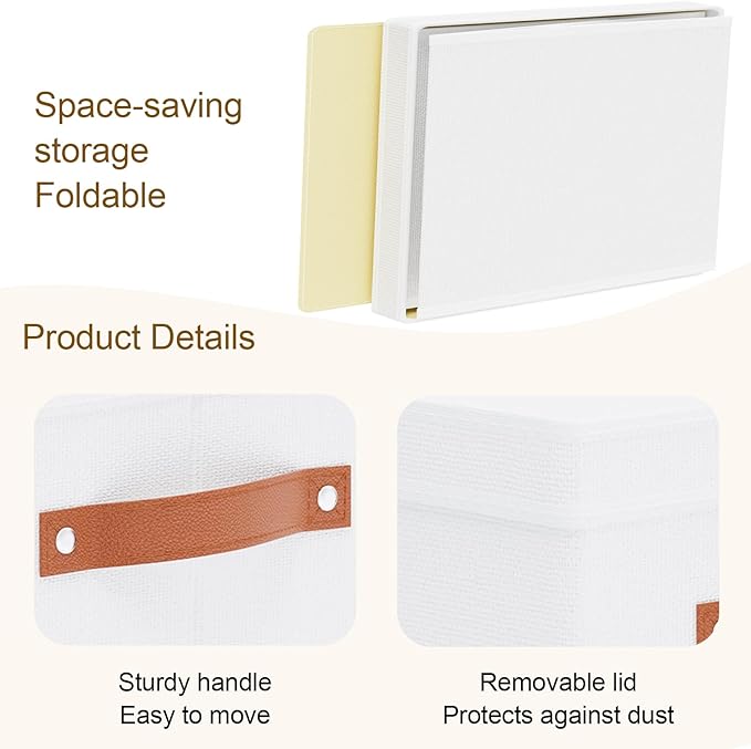 Fabric Storage Bins, 7.1 x 9.1 x 13 Inch Clothes Boxes for Shelves with Lids, Baskets for Organizing with Handles, Decorative Linen Closet Organizers, White, 1 Pack