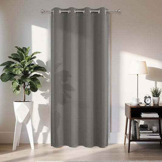 Joydeco Blackout Door Curtain for Doorway Privacy 96 Inches Long, Grommet Closet Curtain for Open Closet, Room Divider for Bedroom Living Room (Light Grey, 52Wx96L, 1 Panel)