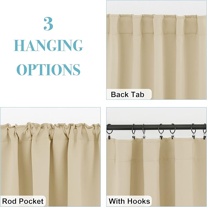 RYB HOME Kitchen Window Curtains - Blackout Privacy Half Window Curtains for Bedroom Bathroom Dining Living Room Cafe Office Short Tiers Drapes, W 34 x L 36 inches, 2 Panels, Biscotti Beige