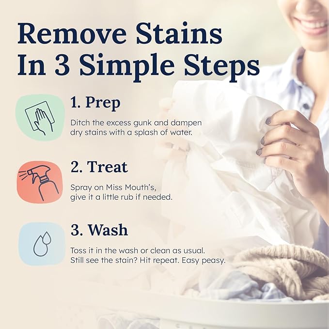 Miss Mouth's Messy Eater Stain Treater Spray - 4oz 2 Pack Stain Remover - Newborn & Baby Essentials - No Dry Cleaning Food, Grease, Coffee Off Laundry, Underwear, Fabric