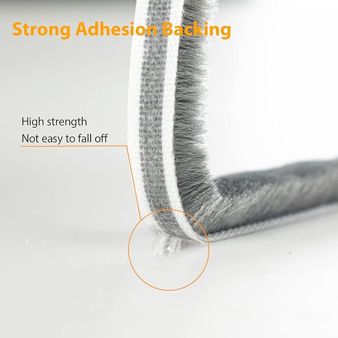 69FT Brush Weather Stripping, Neat Pile Self Adhesive Seal Strip for Windows and Door, Weatherstrip for Soundproofing, Windproof, Dustproof, Stronger Stickiness, 0.35'' Wide x 0.2'' Thick, Grey