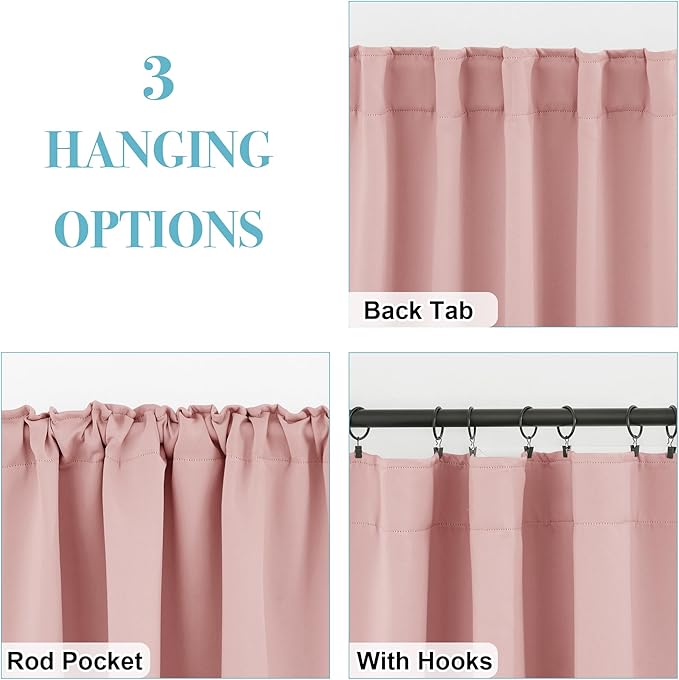 RYB HOME Blackout Curtains for Bedroom, Small Windows Shades Thermal Insulating Privacy Drapes for Living Room Classroom Kitchen Bathroom Dining, Wide 42 x Long 36 inch, Peach Blush, 2 Panels