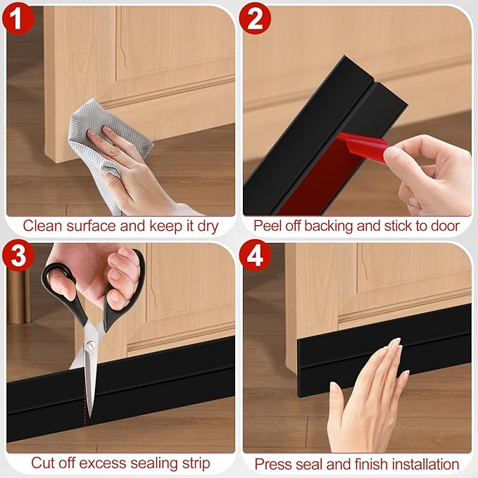 MYFAMIREA Door Weather Stripping 2IN (W) x 20FT (L) Door Draft Stopper Seal Tape Silicone Seal Strip Self Adhesive Shower Sweep Insulation Tape Side Bottom Strip for Sliding Glass Window Gap, Black
