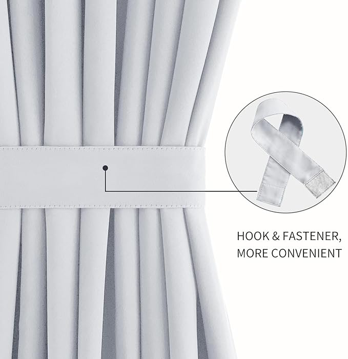 DWCN French Door Curtains – Rod Pocket Thermal Curtain for Doors with Glass Window, Kitchen and Patio Doors for Privacy, 54 X 40 Inch Length, 1 Curtain Panel with Tieback, Greyish White