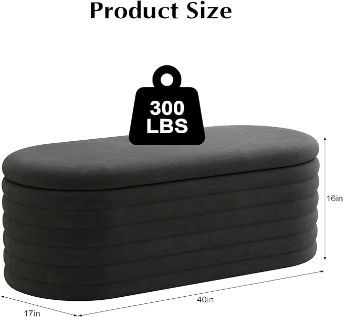Storage Ottoman Bench, 40" Storage Bench, Upholstered Fabric Storages Benches End of Bed Stool with Safety Hinge, Shoe Storages Benches for Bedroom, Living Room, Entryway, Closet, Black