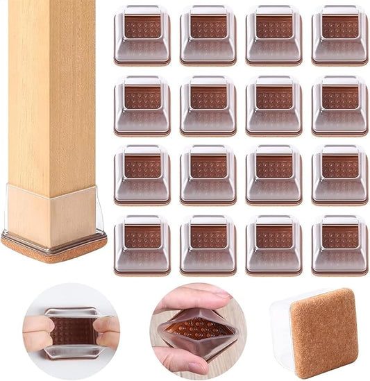Ezprotekt 24 Pcs Clear Square Chair Leg Floor Protectors with Felt, Silicone Felt Furniture Pads for Hardwood Floor, Dining Table Leg Caps Covers No Scratches and Noise (L Fit: 1" - 1.4")