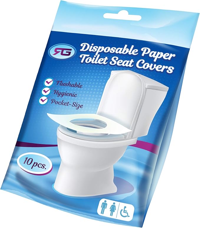 Rockland Guard Toilet Seat Cover - Flushable & Disposable Toilet Seat Cover for Bathroom - Road Trip Accessories & Travel Essentials for Kids & Adults - 5 Resealable Packs with 10 Sheets - 50-Count