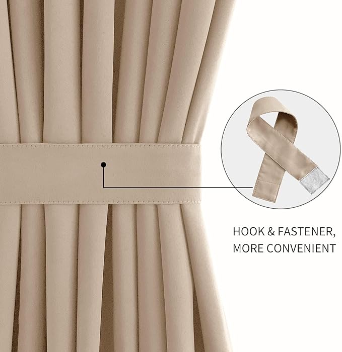 DWCN French Door Curtains – Rod Pocket Thermal Blackout Curtain for Doors with Glass Window, Kitchen and Patio Doors for Privacy, 25 X 80 Inches Long, 1 Curtain Panel with Tieback, Beige