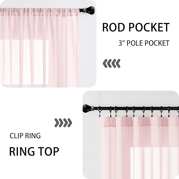 Tollpiz Sheer Door Curtains Closet Linen Textured Curtain Sheers Doorway Light Filtering Voile Patio Glass Door Rod Pocket Curtains French Door, 54 x 80 inches Long, Pink, Set of 1 Panel