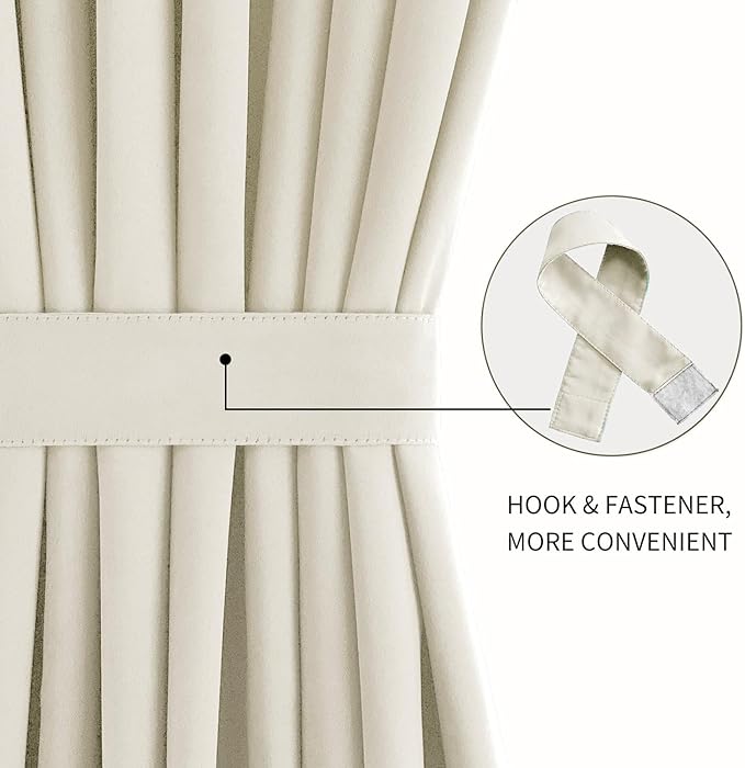 DWCN French Door Curtains – Rod Pocket Thermal Blackout Curtain for Doors with Glass Window, Kitchen and Patio Doors for Privacy, 54 X 80 Inches Long, 1 Curtain Panel with Tieback, Light Beige