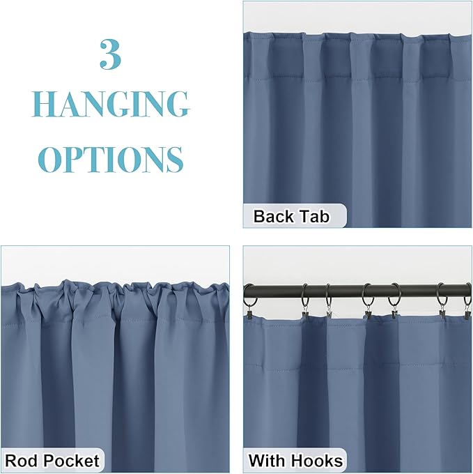 RYB HOME Bathroom Curtains Blackout - Thermal Insulating Privacy Small Window Curtains Short for Bedroom Basement Kitchen Kids Nursery Cabinet, Wide 42 x Long 30 inches, 2 Panels, Stone Blue
