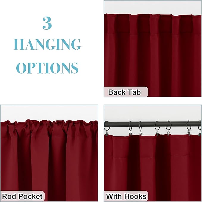 RYB HOME Small Window Curtains - Blackout Insualting Privacy Curtains for Kids Bedroom Kitchen Bathroom Basement Cafe Cabinet Tiers Drapes, 34 Width x 24 Length, 2 Panels, Burgundy Red
