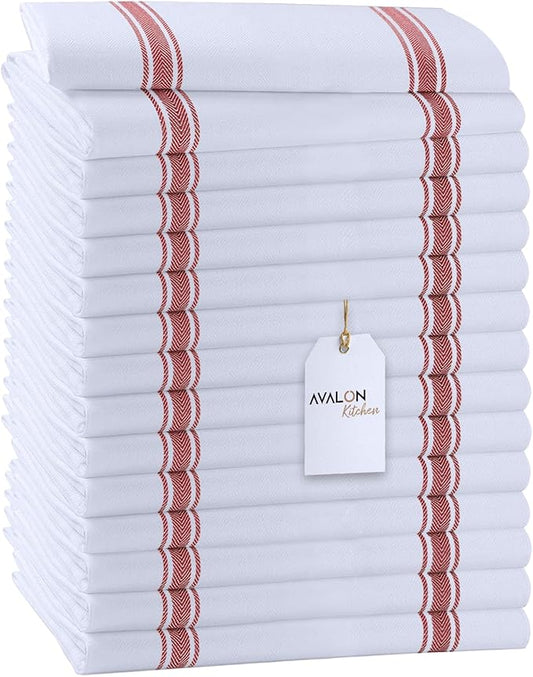 Dish Towels Set (Value Pack of 15) Size 15x25 Inch, 100% Cotton Soft & Absorbent Linen Kitchen Towels, Tea Towels, Reusable Cleaning Cloths for Household Cleaning (Red)