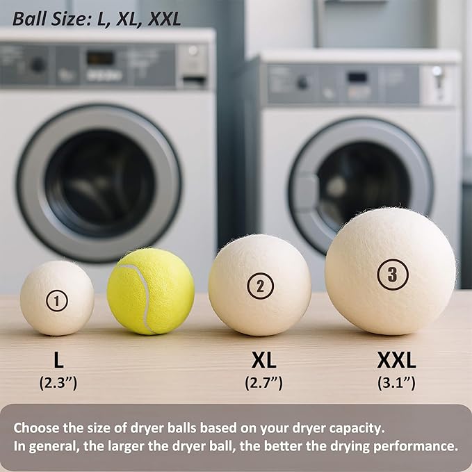 Sheep Wool Dryer Balls 4 Pack L(2.3") Premium Natural Fabric Softener, Reusable Laundry Dryer Balls for Reducing Drying Time, Static and Wrinkles, Eco-Friendly – 100% New Zealand Wool