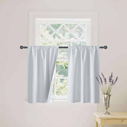 RYB HOME White Short Blackout for Small Window 45 inches Length, Thermal Insulated 100% Blackout Noise Reducing Window Shades for Bedroom Office, 29 inches Wide by 45 inches Long