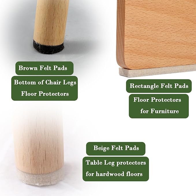 Fursafe&Q Felt Furniture Pads, Furniture Felt Pads for Hardwood Floors -Self Adhesive Chair Leg Floor Protectors, Protect Your Floors from Nicks, Bumps and Scratch, 215 Pcs Brown Beige Chair Feet