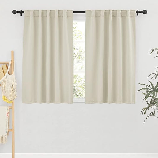 RYB HOME Blackout Curtains & Drapes - Light Block Thermal Insulated Privacy Window Covering for Bedroom Living Room Office, W 42 x L 54 inch, Beige, 2 Panels