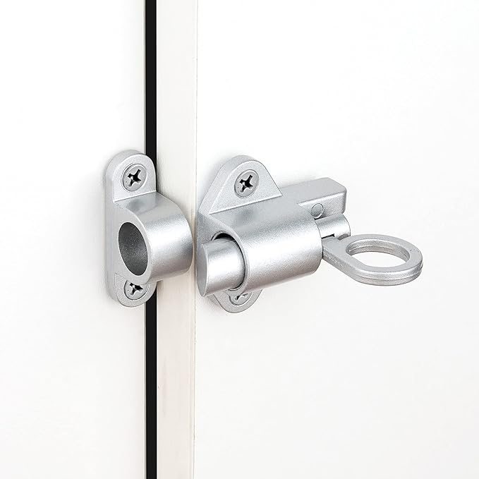 4 Packs Self-Closing Latches，Silver Gray Spring Door Lock，Resilient Bolt Latch Aluminum Alloy Safety Automatic Spring Barrel Slide Door Lock with Screws,Used for Gate,Window and Cabinet etc