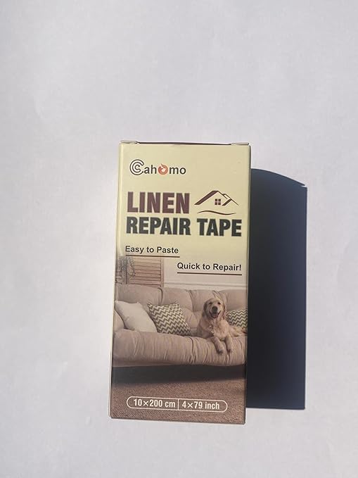 Linen Repair Tape 4x79 inch, Self Adhesive Fabric Patches, Linen Patch Tape Kit, Fabric Repair Tape for Couch Sofas, Headboards, Chairs, Pillows, Curtains, Couches - Light Brown