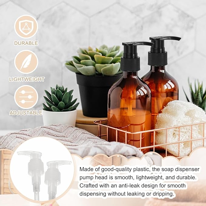 uxcell 8 Pcs Soap Dispenser Pump Heads Soap Dispensers Top Pumps Replacement Switch Pumphead for Standard 24/415 Neck Size Lotion Shampoo Bottle, Transparent