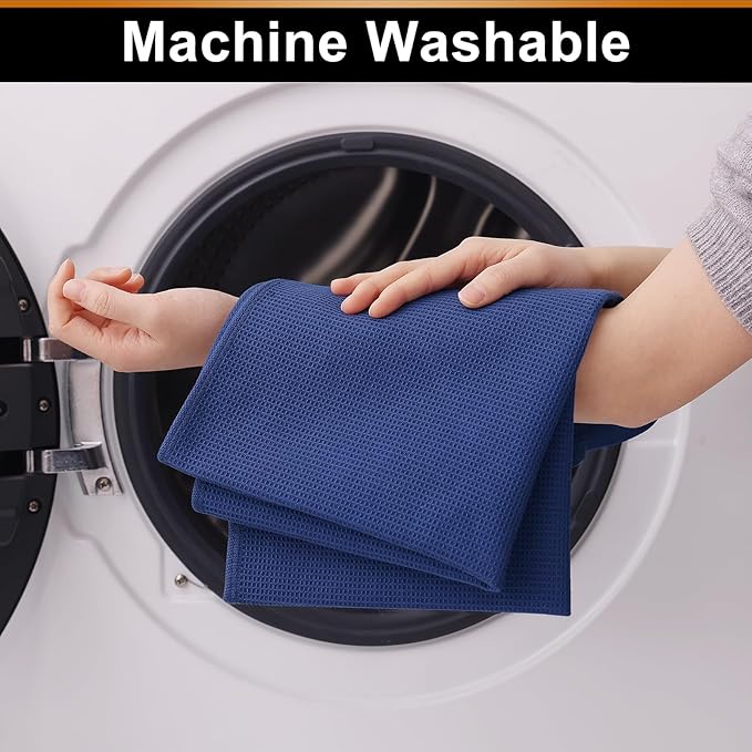 Homaxy 100% Cotton Waffle Weave Kitchen Towels - 8 Pack Soft and Absorbent Dish Towels - 16 x 26 Inches Quick Dry Hand Towels - Navy Blue