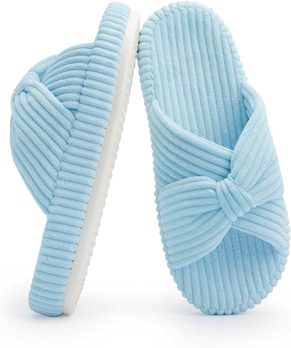 Chantomoo Slippers for Women Memory Foam House Bedroom Corduroy Bow Crossbands Slide Slipper Shoes Comfy Trendy Gift Slippers
