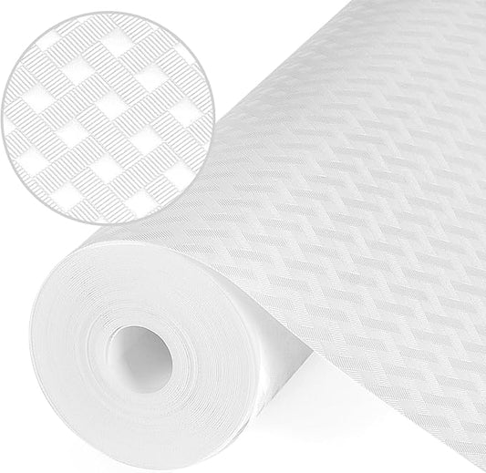 Shelf Liners, Non-Adhesive Drawer Liner, Waterproof & Oil-Proof Kitchen Cabinet Cupboard Liner Plastic EVA Material BPA Free Fridge Liner Mats Paper Protector for Shelves (White/20in x 240in)