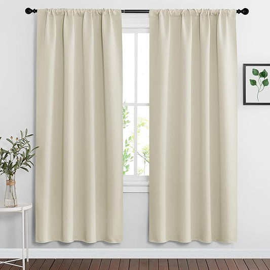 RYB HOME Curtains for Bedroom 72 inches Long, Blackout Thermal Insulating Window Treatment Drapes for Living Room Bathroom Basement Laundry Classroom, W 34 x L 72, Beige, 2 Panels
