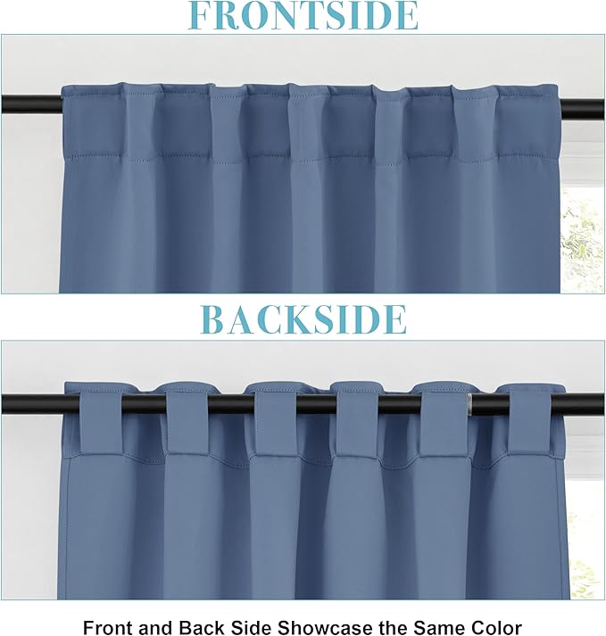RYB HOME Blackout Curtains for Bathroom, Room Darkening Small Window Decor Energy Efficient Privacy Blue Backdrops for Bedroom Kitchen Dining Room, Stone Blue, W42 x L54 inch, 2 Panels