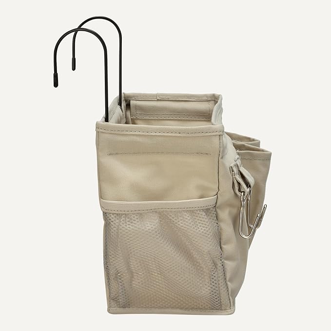 Amazon Basics Bedside Caddy Hanging Storage Organizer, 4.72 x 14.57 x 7.87 in, Linen, Dark Grey