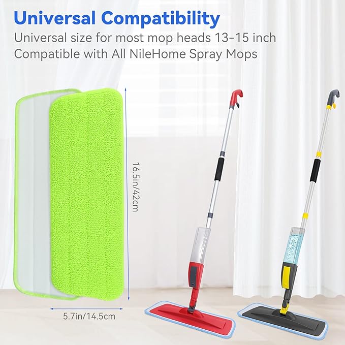 16.5 inch Microfiber Mop Pads for Rubbermaid Reveal Spray Mop and Any 16.5" Flat Mop - 10 Pack 13''-15'' Spray Mop Pad Reusable Washable Replacement Refills - Blue & Green