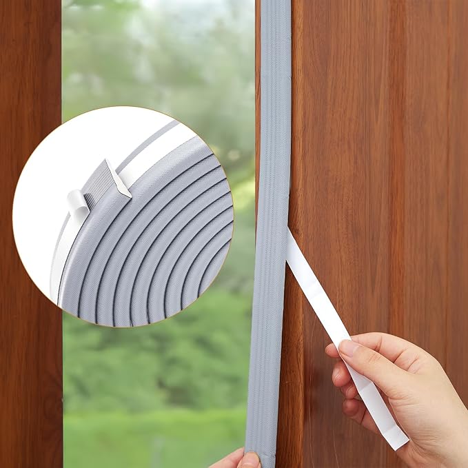 QDiShi 196" Wedge-Shape Weather Stripping Door Seal Weatherproof Foam Seals Self Adhesive Insulation Anti-Collision Strip Soundproofing Frame Insulation Tape Fits 0.13-0.31" Gaps(Grey)
