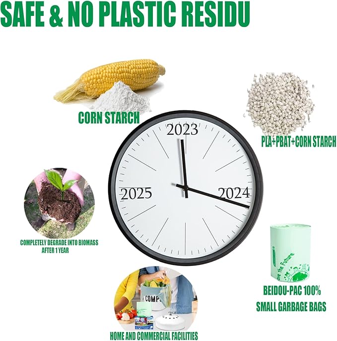 100% Compostable Trash Bags, 3 Gallon Compost Bags Small Kitchen Trash Bags with Handle, 100 Count Sturdy Biodegradable Garbage Bags Food Scrap Waste Bags, ASTM D6400, US BPI Certified