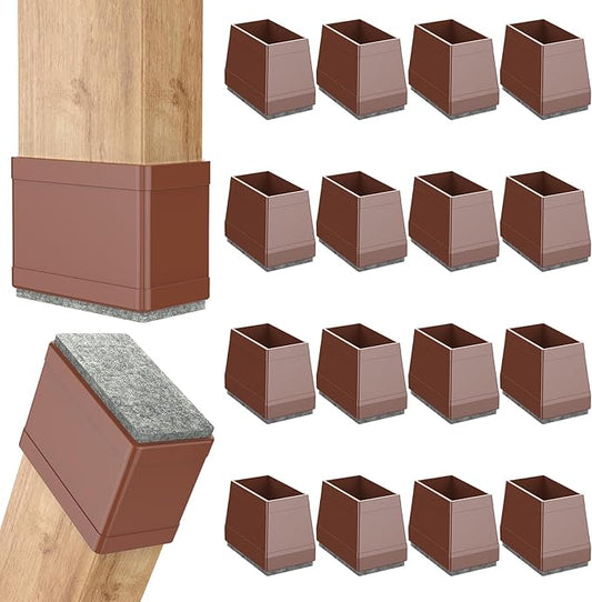 Rectangle Chair Leg Protectors for Hardwood Floors,16 PCS Silicone Covers to Protect Wood Tile Floors Felt Pads Furniture Leg Caps Reduce Noise. Easy to Move.(Brown,1 x 3 Inch,Rectangle)