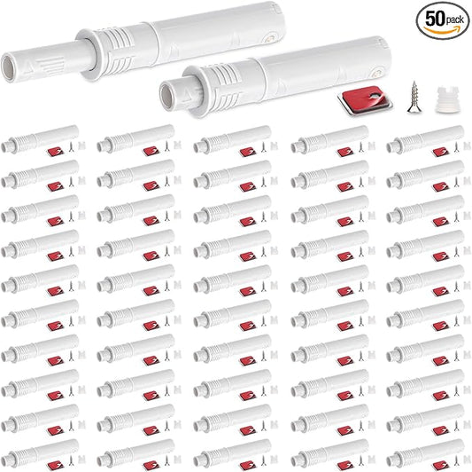 Lounsweer 50 Pack Magnetic Push Latches for Cabinet Door 2.87 Inches Short Push to Open Cabinet Hardware Pop up Lock Magnetic Latch for Closet Cupboard Wine Rack Dresser Drawer Sliding Door(White)