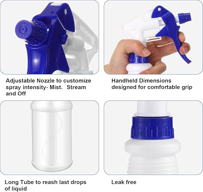 Eccliy 12 Pcs 16 Oz Plastic Spray Bottle, Adjustable Empty Reusable Sprayer for Cleaning, Planting, Water, Bathroom and Kitchen, BBQ, Commercial and Residential(Blue, White,Original)