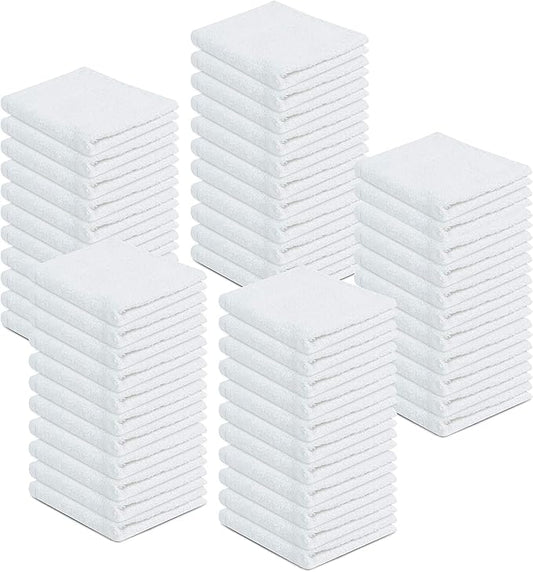 100% Cotton Terry Towels Cleaning Cloths Pack of 250(12x12 Inches) White Cotton Terry Cloth Bar Rags White Bar Towels, Multipurpose High Absorbent Terry Towels for Cleaning Auto Detailing or Painters