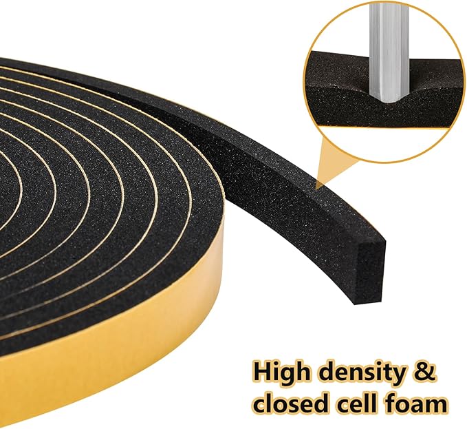 Black Weather Stripping Door Seal Strip (3/5 Inch X 1/8 Inch X 26Feet), Strong Adhesive, Lightproof, Soundproof, Weatherproof Foam Tape Insulation for Sliding Door, Front Door Frame, Windows