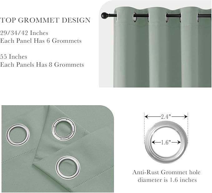 PONY DANCE Sage Green Small Curtains for Bathroom, Black Out Thermal Insulated Short Window Drapes Grommet Room Darkening Half Window Curtains for Studio Dorm Loft(2 Panels, W 42 x L 36 inches)