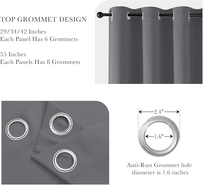 PONY DANCE Grey Blackout Curtains for Bedroom,Thermal Insulated Heat Blocking Room Darkening Drapes Grommet Long Window Treatments Curtains for Living Room,80 Inch Length 2 Panels Set, 42 Inch Wide